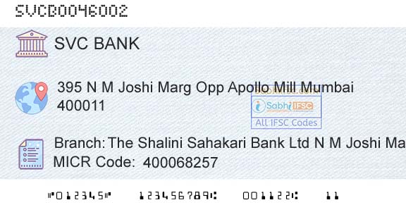 The Shamrao Vithal Cooperative Bank The Shalini Sahakari Bank Ltd N M Joshi MargBranch 