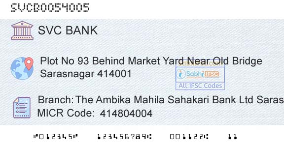 The Shamrao Vithal Cooperative Bank The Ambika Mahila Sahakari Bank Ltd SarasnagarBranch 