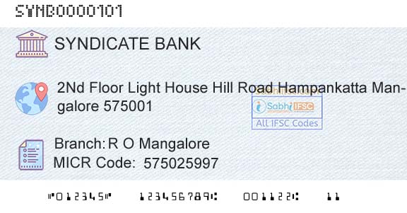 Syndicate Bank R O MangaloreBranch 