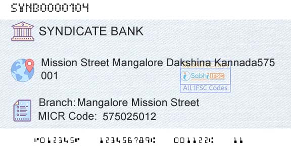 Syndicate Bank Mangalore Mission StreetBranch 