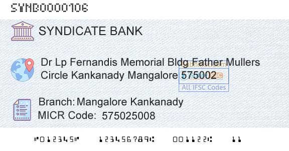 Syndicate Bank Mangalore KankanadyBranch 