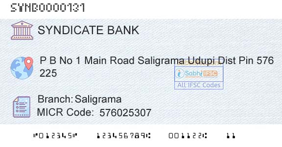 Syndicate Bank SaligramaBranch 