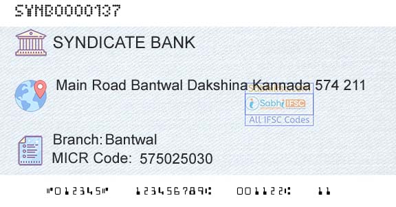 Syndicate Bank BantwalBranch 