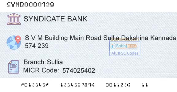 Syndicate Bank SulliaBranch 