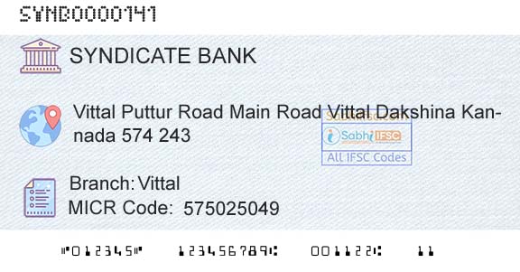 Syndicate Bank VittalBranch 