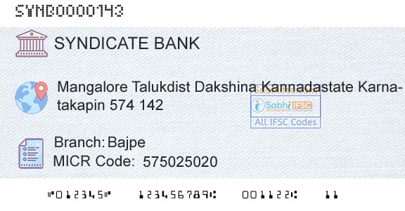 Syndicate Bank BajpeBranch 