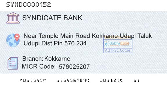 Syndicate Bank KokkarneBranch 