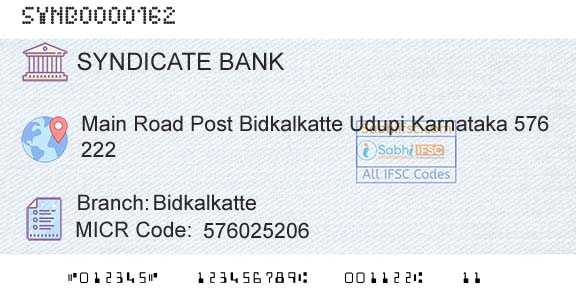 Syndicate Bank BidkalkatteBranch 