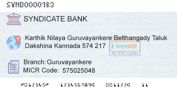 Syndicate Bank GuruvayankereBranch 
