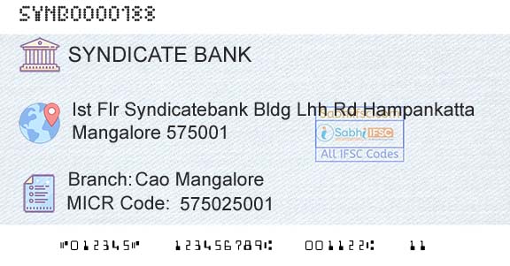 Syndicate Bank Cao MangaloreBranch 