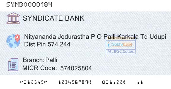 Syndicate Bank PalliBranch 