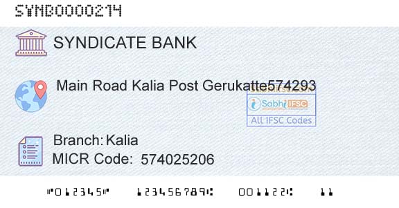 Syndicate Bank KaliaBranch 