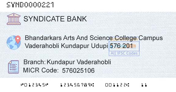 Syndicate Bank Kundapur VaderahobliBranch 