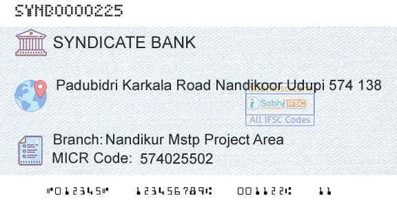 Syndicate Bank Nandikur Mstp Project AreaBranch 