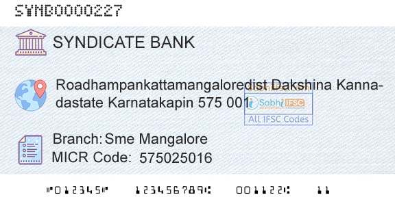 Syndicate Bank Sme MangaloreBranch 