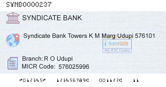 Syndicate Bank R O UdupiBranch 