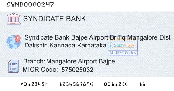 Syndicate Bank Mangalore Airport BajpeBranch 