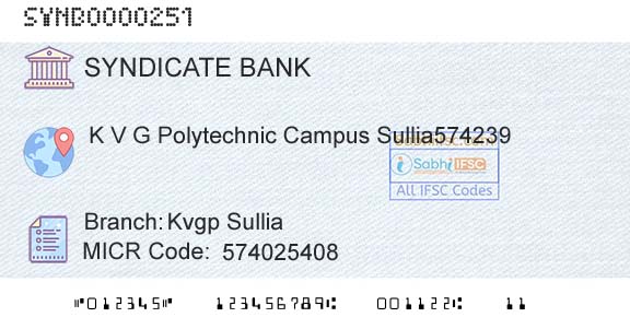 Syndicate Bank Kvgp SulliaBranch 