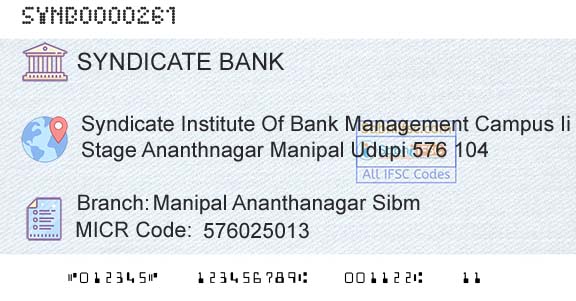 Syndicate Bank Manipal Ananthanagar SibmBranch 
