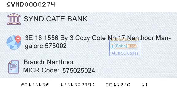 Syndicate Bank NanthoorBranch 