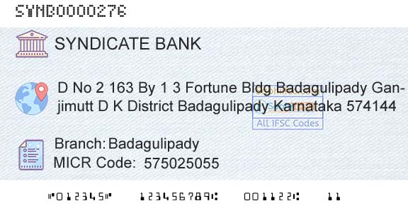 Syndicate Bank BadagulipadyBranch 
