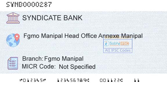 Syndicate Bank Fgmo ManipalBranch 