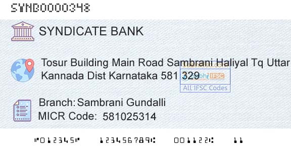 Syndicate Bank Sambrani GundalliBranch 