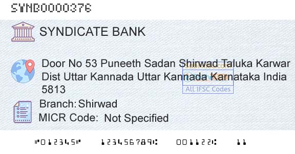 Syndicate Bank ShirwadBranch 