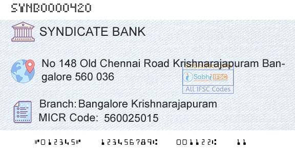 Syndicate Bank Bangalore KrishnarajapuramBranch 
