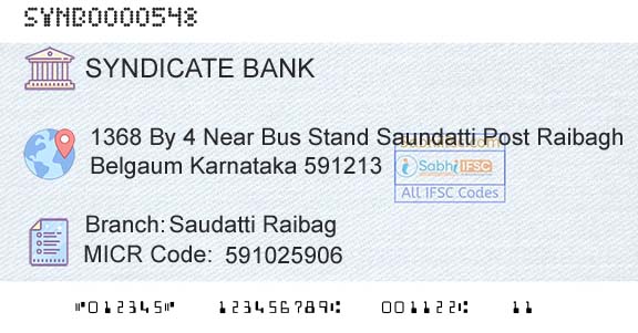 Syndicate Bank Saudatti RaibagBranch 