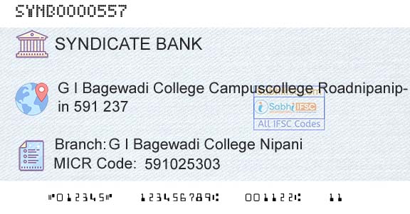 Syndicate Bank G I Bagewadi College NipaniBranch 