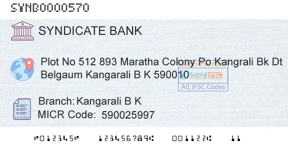 Syndicate Bank Kangarali B KBranch 