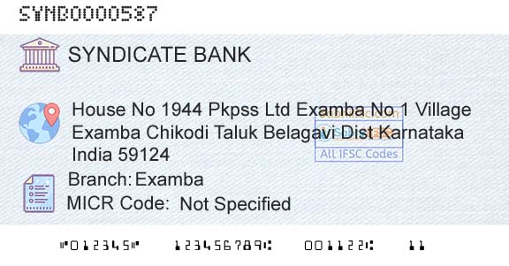 Syndicate Bank ExambaBranch 