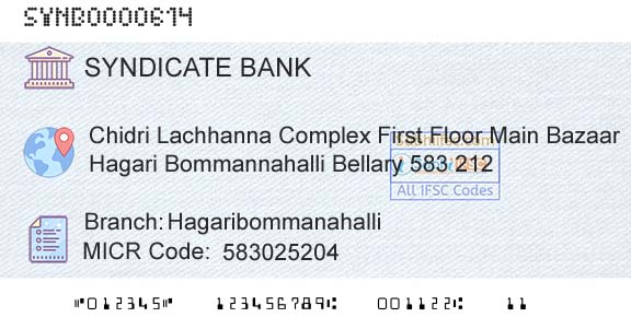 Syndicate Bank HagaribommanahalliBranch 