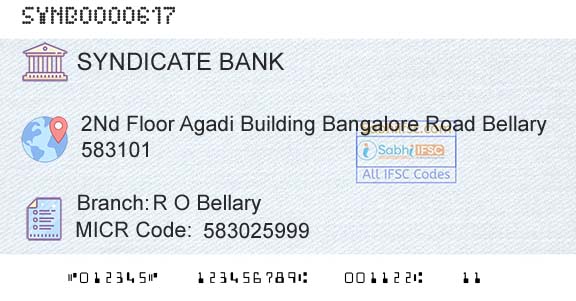 Syndicate Bank R O BellaryBranch 