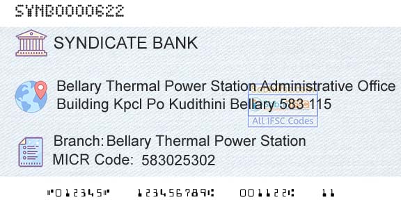 Syndicate Bank Bellary Thermal Power StationBranch 