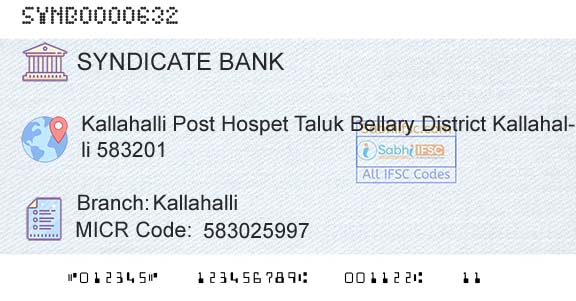 Syndicate Bank KallahalliBranch 