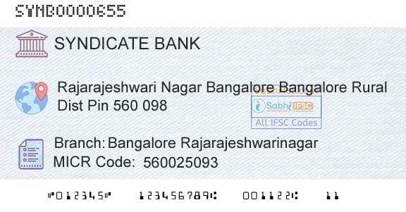 Syndicate Bank Bangalore RajarajeshwarinagarBranch 