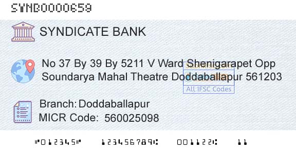 Syndicate Bank DoddaballapurBranch 