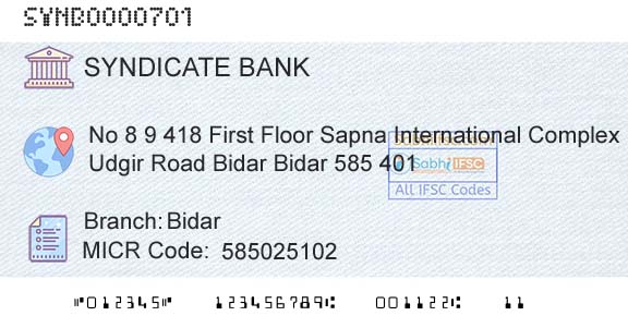 Syndicate Bank BidarBranch 
