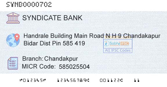 Syndicate Bank ChandakpurBranch 