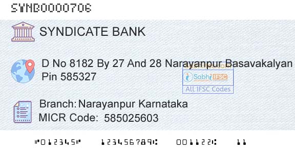 Syndicate Bank Narayanpur KarnatakaBranch 