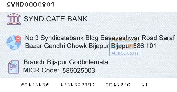 Syndicate Bank Bijapur GodbolemalaBranch 