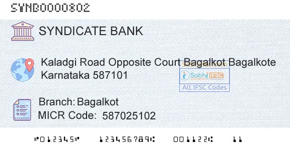 Syndicate Bank BagalkotBranch 