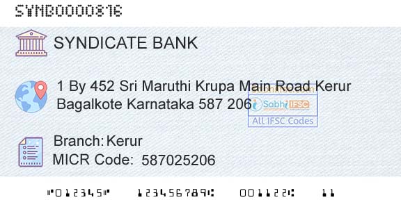 Syndicate Bank KerurBranch 