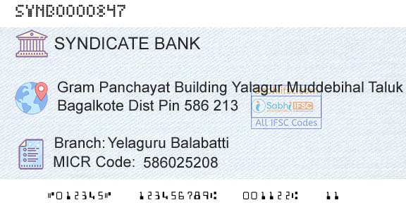 Syndicate Bank Yelaguru BalabattiBranch 