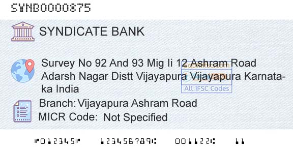 Syndicate Bank Vijayapura Ashram RoadBranch 