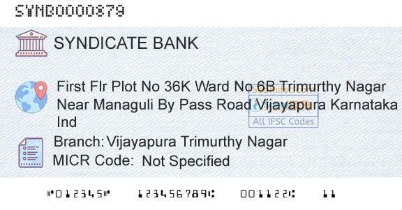 Syndicate Bank Vijayapura Trimurthy NagarBranch 