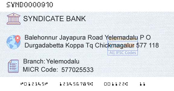 Syndicate Bank YelemodaluBranch 