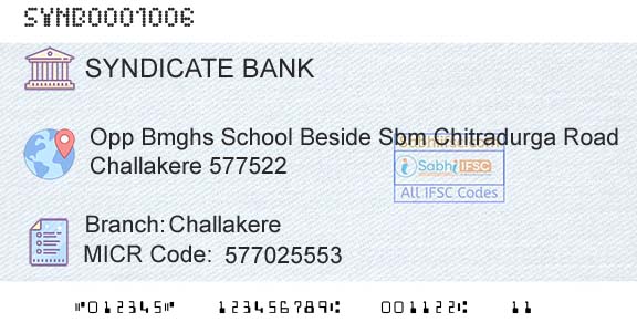Syndicate Bank ChallakereBranch 